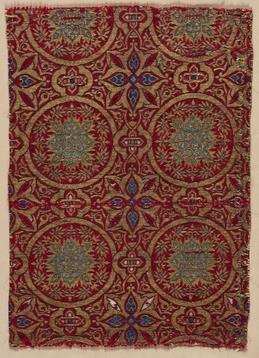 Framed Print : Lampas with foliate roundels, 1300s. Creator: Unknown Framed Print : Lampas with foliate roundels, 1300s. Creator: Unknown