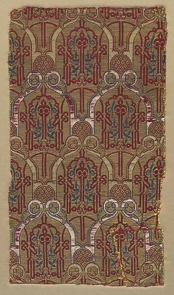 Lampas with palmette arches with Alhambra wall pattern, 1300s. Creator: Unknown
