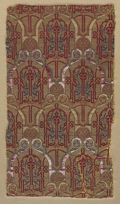 Framed Print : Lampas with palmette arches with Alhambra wall pattern, 1300s. Creator: Unknown Framed Print : Lampas with palmette arches with Alhambra wall pattern, 1300s. Creator: Unknown