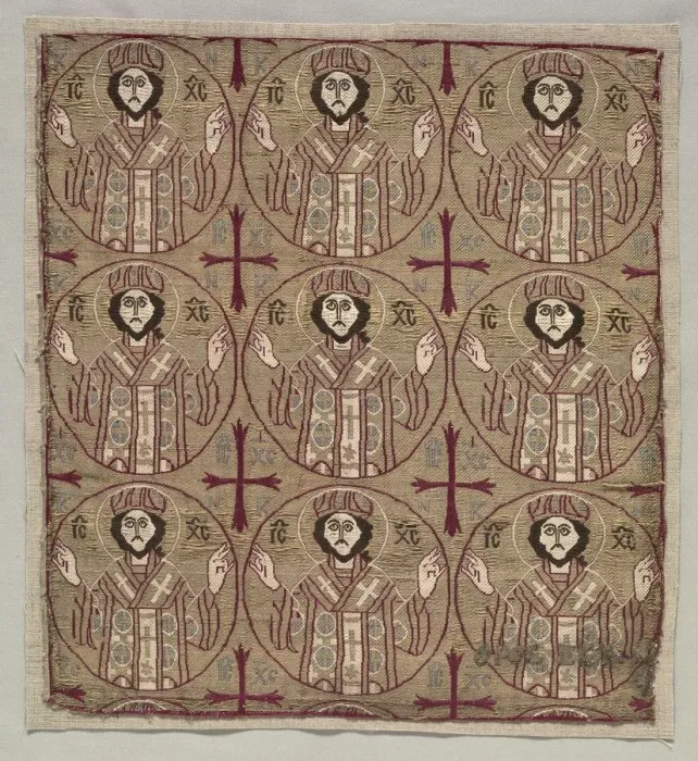 Framed Print : Lampas with roundels of the image of Christ in benedictory pose, 1550-1650. Creator: Unknown Framed Print : Lampas with roundels of the image of Christ in benedictory pose, 1550-1650. Creator: Unknown