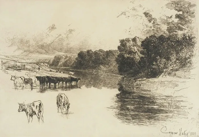 Framed Print : A Lancashire River, 1881. Creator: Francis Seymour Haden Framed Print : A Lancashire River, 1881. Creator: Francis Seymour Haden