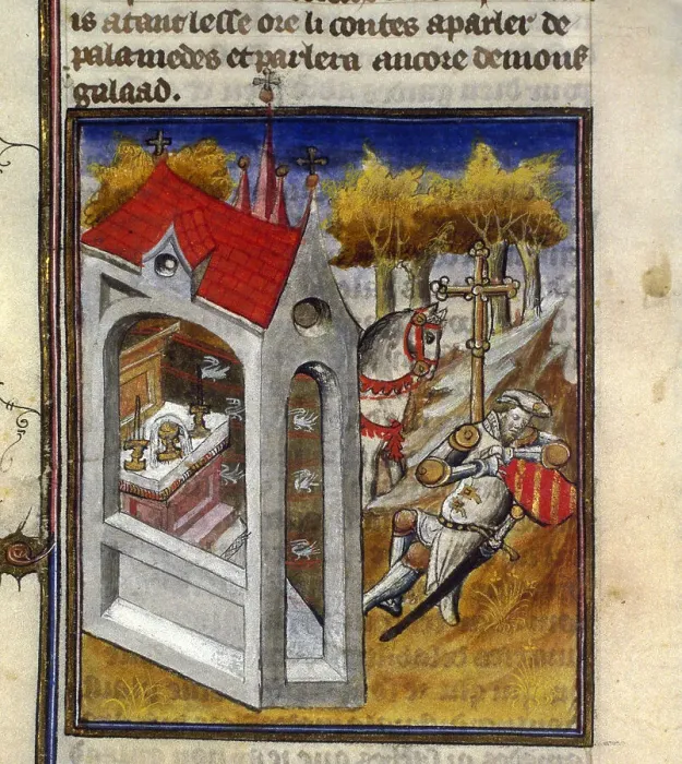 Framed Print : Lancelot at the Chapel of the Holy Grail. From Tristan de Léonois, Early 15th cen.. Creator: Anonymous Framed Print : Lancelot at the Chapel of the Holy Grail. From Tristan de Léonois, Early 15th cen.. Creator: Anonymous