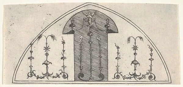Lancet-shaped panel of grotesque decoration, 1541. Creator: Enea Vico