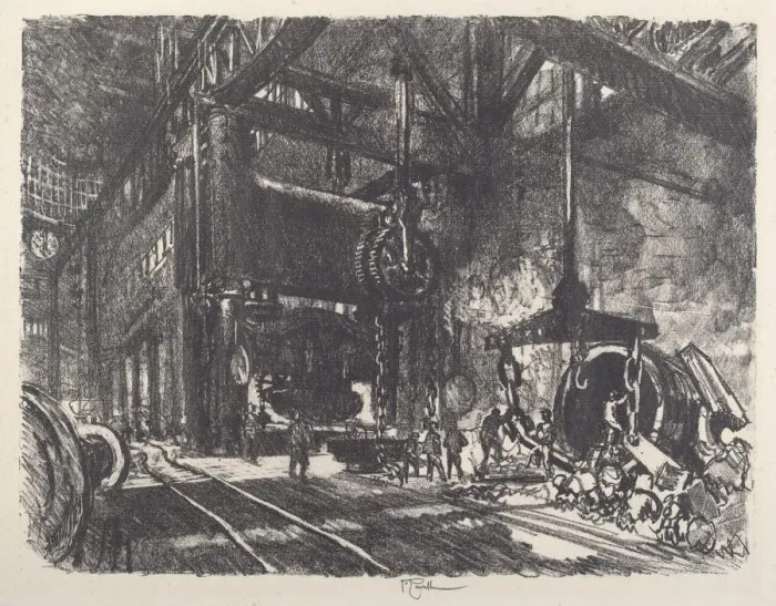 Framed Print : In the Land of Brobdingnag, the Armour Plate Bending Press, 1917. Creator: Joseph Pennell Framed Print : In the Land of Brobdingnag, the Armour Plate Bending Press, 1917. Creator: Joseph Pennell