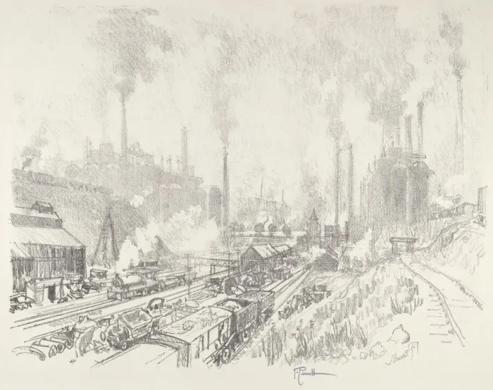 Framed Print : In the Land of Iron and Steel, 1916. Creator: Joseph Pennell Framed Print : In the Land of Iron and Steel, 1916. Creator: Joseph Pennell