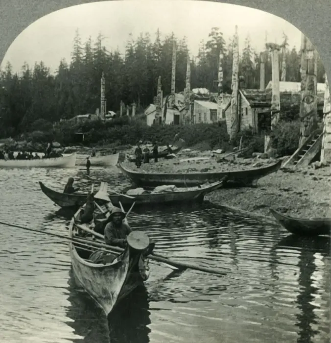 Framed Print : In the Land of the Totem Poles - The Indian Village of Kassan, Alaska, c1930s. Creator: Unknown Framed Print : In the Land of the Totem Poles - The Indian Village of Kassan, Alaska, c1930s. Creator: Unknown
