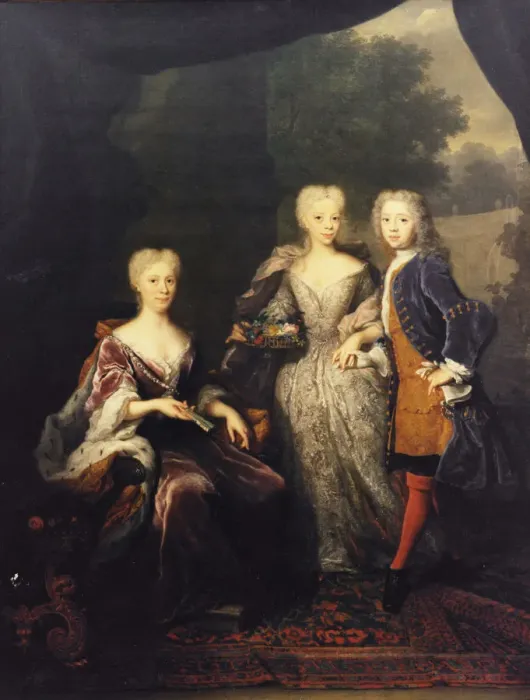 Framed Print : Landgravine Marie Louise of Hesse-Kassel (1688-1765), Princess of Orange, with children