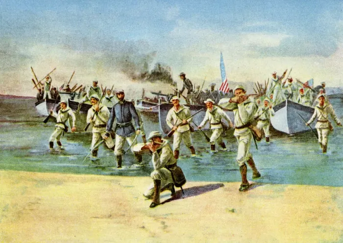 Framed Print : Landing ammunition for the insurgents, under fire, Spanish-American War, Cuba, 1898 Framed Print : Landing ammunition for the insurgents, under fire, Spanish-American War, Cuba, 1898