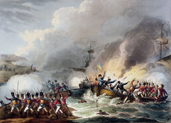 Landing of the British Troops in Egypt, March 1801, 1815. Artist: Thomas Sutherland