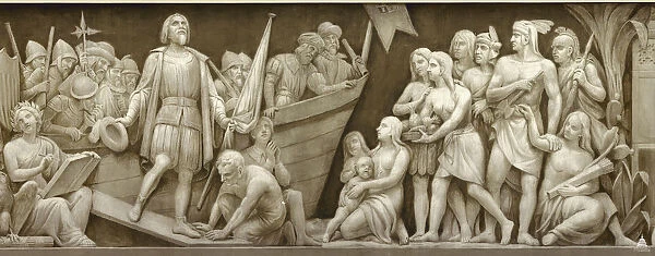 Landing of Christopher Columbus (The frieze in the Rotunda of the United States Capitol), 1860-1873. Artist: Brumidi, Constantino (1805-1880)