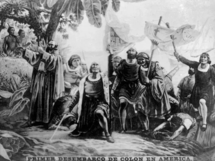 Framed Print : Landing of Colombus in America, (15th century), 1920s Framed Print : Landing of Colombus in America, (15th century), 1920s