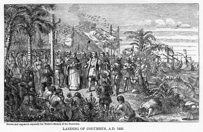 Framed Print : Landing of Columbus, AD 1492, (1877) Framed Print : Landing of Columbus, AD 1492, (1877)