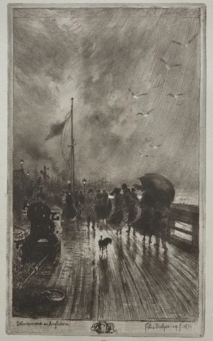 Framed Print : Landing in England, 1879. Creator: Felix Hilaire Buhot (French, 1847-1898) Framed Print : Landing in England, 1879. Creator: Felix Hilaire Buhot (French, 1847-1898)