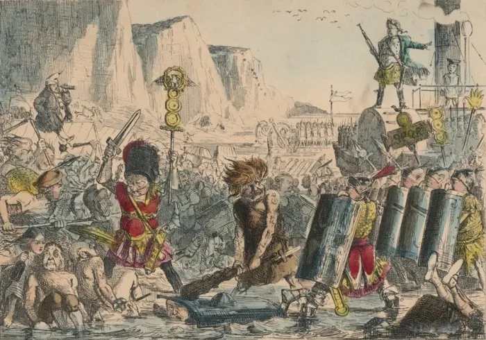 Framed Print : Landing of Julius Caesar, 1850. Artist: John Leech Framed Print : Landing of Julius Caesar, 1850. Artist: John Leech
