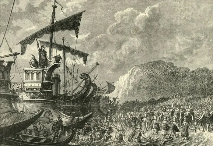 Framed Print : Landing of Julius Caesar in Britain, 1890. Creator: Unknown Framed Print : Landing of Julius Caesar in Britain, 1890. Creator: Unknown