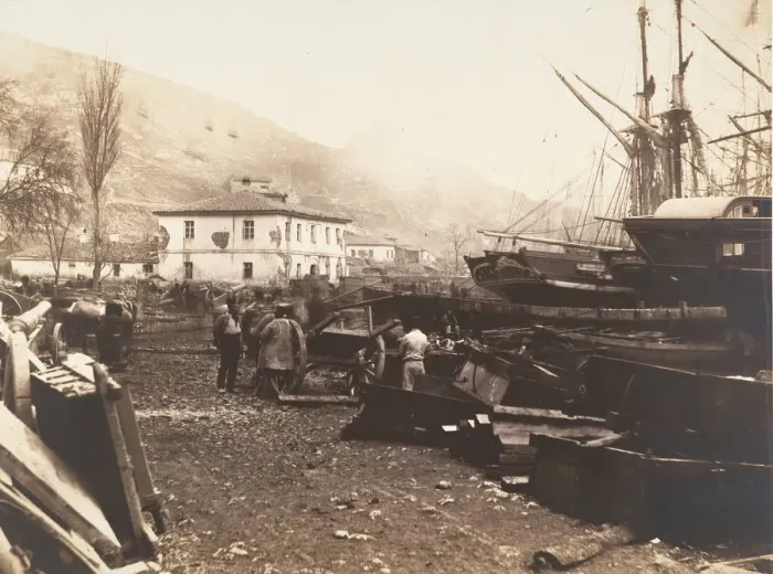 Framed Print : Landing Place, Ordnance Wharf, Balaklava, 1855. Creator: Roger Fenton Framed Print : Landing Place, Ordnance Wharf, Balaklava, 1855. Creator: Roger Fenton