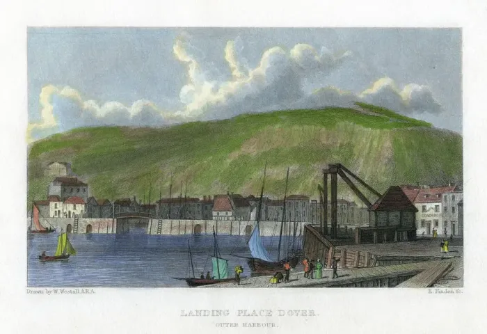Framed Print : Landing place, outer harbour, Dover, Kent, 19th century. Artist: E Finden Framed Print : Landing place, outer harbour, Dover, Kent, 19th century. Artist: E Finden
