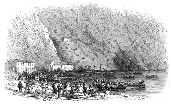 Framed Print : Landing of a portion of the national army at the Marina di Palmi, Calabria... 1860. Creator: Unknown Framed Print : Landing of a portion of the national army at the Marina di Palmi, Calabria... 1860. Creator: Unknown