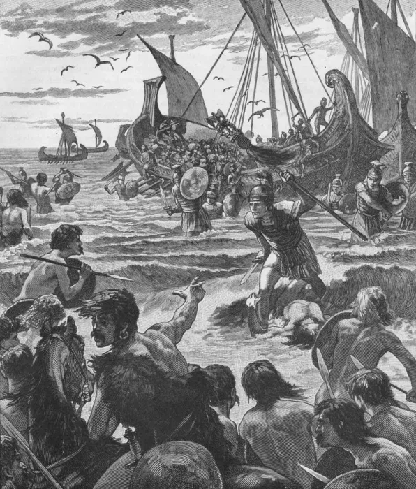 Framed Print : Landing of the Romans on the coast of Kent, 43 (1905) Framed Print : Landing of the Romans on the coast of Kent, 43 (1905)