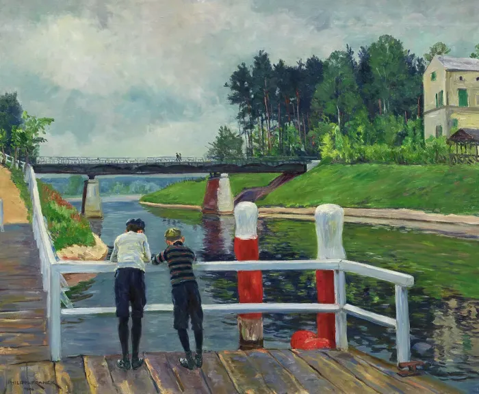 Framed Print : On the Landing Stage, 1906. Creator: Franck; Philipp (1860-1944) Framed Print : On the Landing Stage, 1906. Creator: Franck; Philipp (1860-1944)