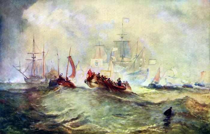 Framed Print : The Landing of William of Orange at Torbay, 1688, c1920 Framed Print : The Landing of William of Orange at Torbay, 1688, c1920
