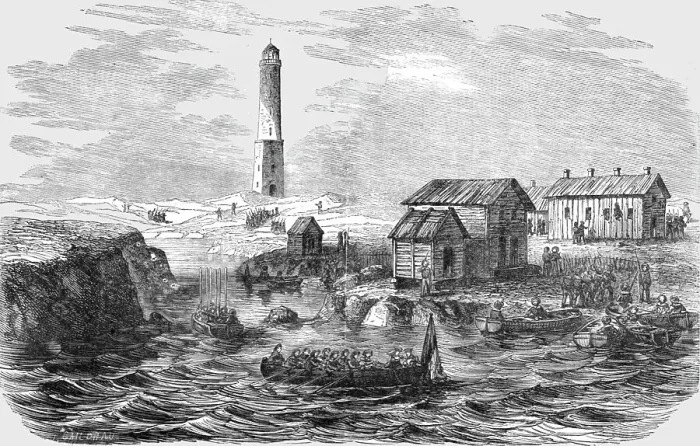 Framed Print : The Landings at the Island of Kong-Kars--one of the Aland Group, 1854. Creator: Unknown Framed Print : The Landings at the Island of Kong-Kars--one of the Aland Group, 1854. Creator: Unknown