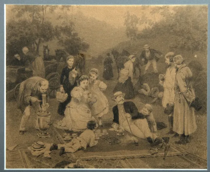 Framed Print : Landowner Tea Party. Artist: Dmitriev-Orenburgsky, Nikolai Dmitrievich (1837-1898) Framed Print : Landowner Tea Party. Artist: Dmitriev-Orenburgsky, Nikolai Dmitrievich (1837-1898)