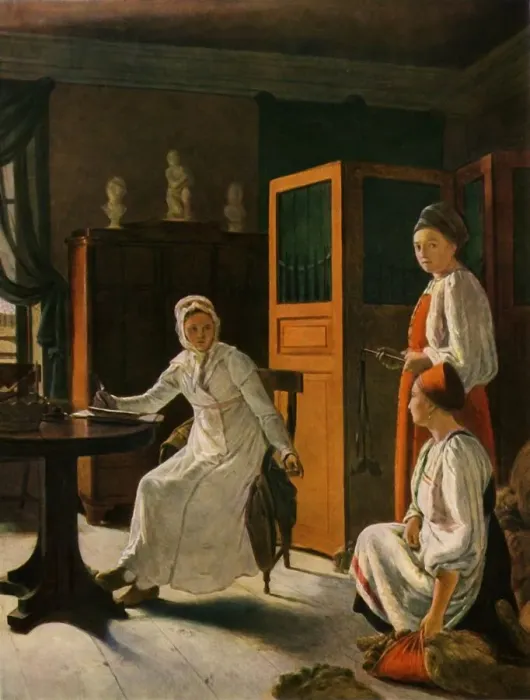 Framed Print : The Landowners Wife in the Morning, 1823, (1965). Creator: Aleksey Venetsianov Framed Print : The Landowners Wife in the Morning, 1823, (1965). Creator: Aleksey Venetsianov