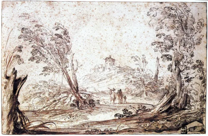 Framed Print : Landscape, 17th century. Artist: Guercino Framed Print : Landscape, 17th century. Artist: Guercino