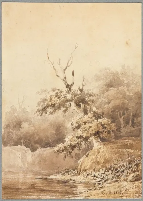 Framed Print : Landscape, 1836. Creator: Theodore Rousseau (French, 1812-1867) Framed Print : Landscape, 1836. Creator: Theodore Rousseau (French, 1812-1867)