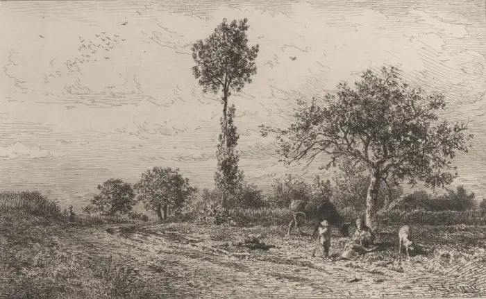 Framed Print : Landscape, 1864. Creator: Charles Emile Jacque Framed Print : Landscape, 1864. Creator: Charles Emile Jacque