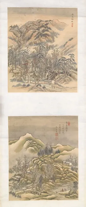 Framed Print : Two landscape album leaves on single mount, 1817. Creator: Xue Hui Framed Print : Two landscape album leaves on single mount, 1817. Creator: Xue Hui