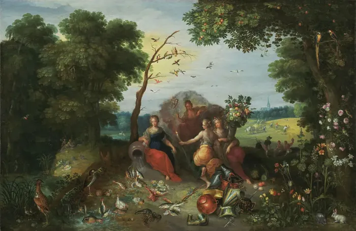 Framed Print : Landscape with Allegories of the Four Elements, 1635. Creators: Jan Brueghel the younger, Frans Francken II Framed Print : Landscape with Allegories of the Four Elements, 1635. Creators: Jan Brueghel the younger, Frans Francken II