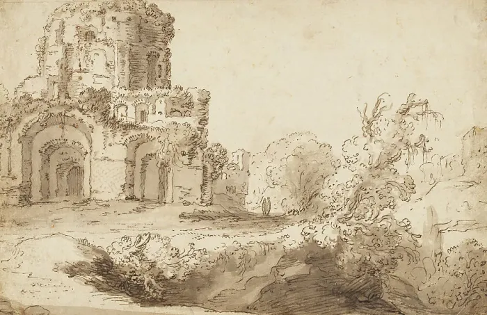 Framed Print : Landscape with ancient ruins, unknown date. Creator: Anon Framed Print : Landscape with ancient ruins, unknown date. Creator: Anon