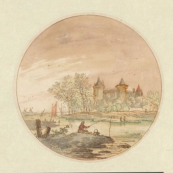 Landscape with angler and castle, 1644-1686. Creator: Aarnout ter Himpel