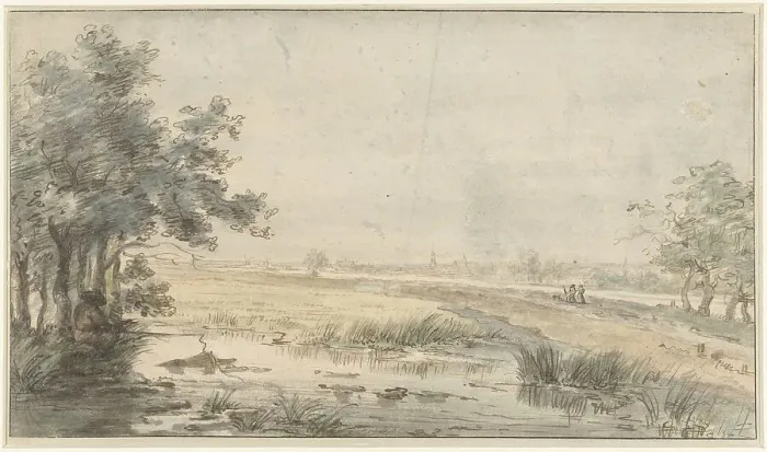 Framed Print : Landscape with an angler by the water, 1776-1822. Creator: Jan Hulswit Framed Print : Landscape with an angler by the water, 1776-1822. Creator: Jan Hulswit