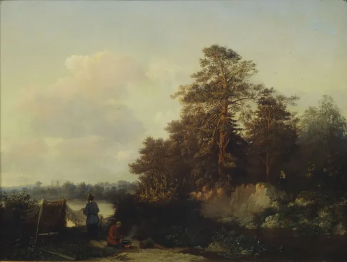 Framed Print : Landscape with Anglers, 1852. Artist: Kamenev, Valerian Konstantinovich (1823-1874) Framed Print : Landscape with Anglers, 1852. Artist: Kamenev, Valerian Konstantinovich (1823-1874)