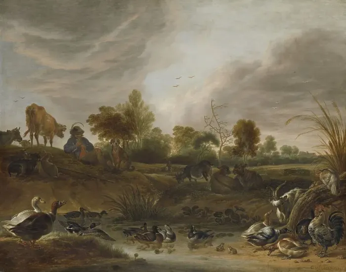 Framed Print : Landscape with animals, 1652. Creator: Cornelis Saftleven Framed Print : Landscape with animals, 1652. Creator: Cornelis Saftleven
