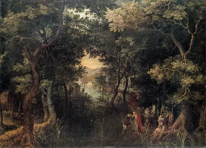 Framed Print : Landscape with the Apostle Philip Baptizing the Eunuch, (1590-1632?). Artist: David Vinckboons Framed Print : Landscape with the Apostle Philip Baptizing the Eunuch, (1590-1632?). Artist: David Vinckboons