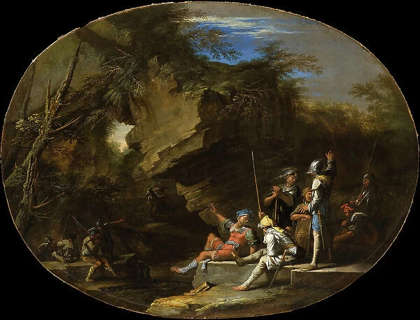 Landscape with Armed Men, c1640. Creator: Salvator Rosa