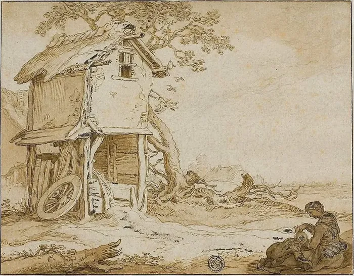 Framed Print : Landscape with Barnstable, Seated Woman, and Child, n.d. Creator: Esaias van de Velde Framed Print : Landscape with Barnstable, Seated Woman, and Child, n.d. Creator: Esaias van de Velde