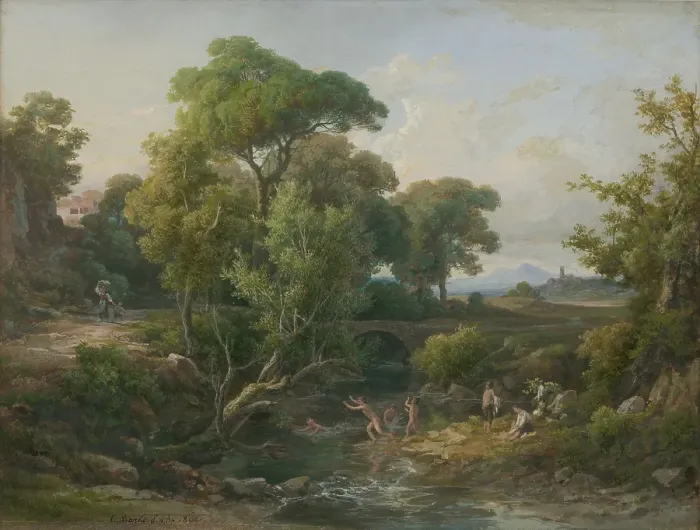 Framed Print : Landscape with bathers, 1860. Creator: Karol Marko Framed Print : Landscape with bathers, 1860. Creator: Karol Marko