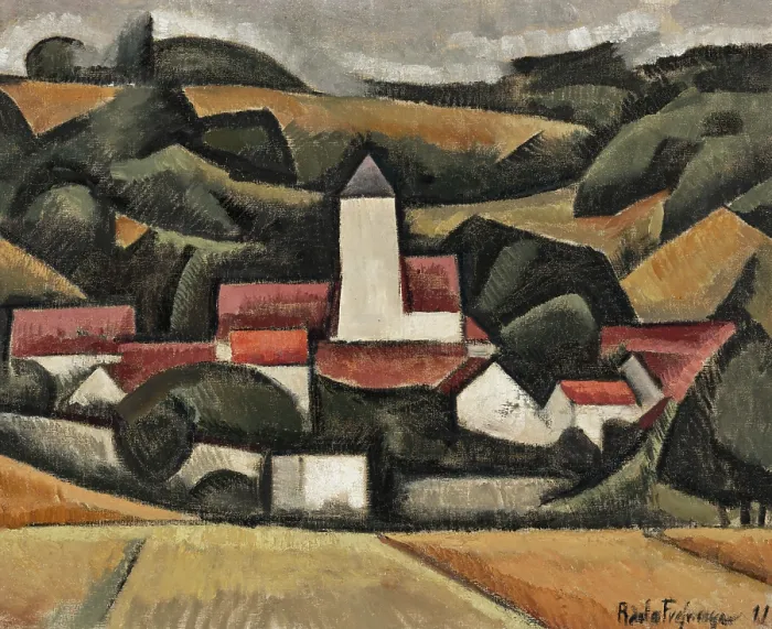 Framed Print : Landscape with a bell tower, 1911. Creator: La Fresnaye, Roger de (1885-1925) Framed Print : Landscape with a bell tower, 1911. Creator: La Fresnaye, Roger de (1885-1925)