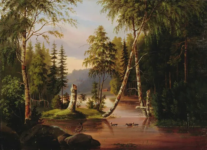 Framed Print : Landscape with birch trees, 1870. Creator: Lennart Forstén Framed Print : Landscape with birch trees, 1870. Creator: Lennart Forstén