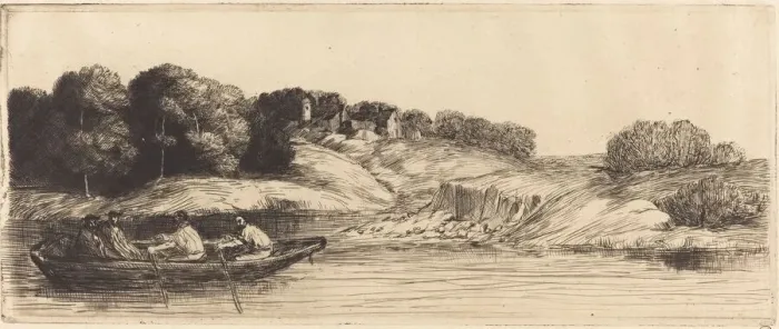 Framed Print : Landscape with Boat, 1st plate (Le paysage au bateau). Creator: Alphonse Legros Framed Print : Landscape with Boat, 1st plate (Le paysage au bateau). Creator: Alphonse Legros