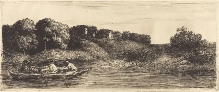 Framed Print : Landscape with Boat, 1st plate (Le paysage au bateau). Creator: Alphonse Legros Framed Print : Landscape with Boat, 1st plate (Le paysage au bateau). Creator: Alphonse Legros