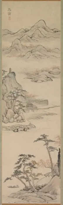 Framed Print : Landscape with Boaters, late 18th-early 19th century. Creator: Kenkado Kimura (Japanese