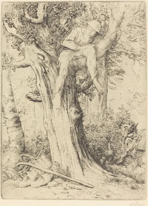 Framed Print : Landscape with a Boy in a Tree (Paysage avec un garcon gimpe sur un arbre dite Framed Print : Landscape with a Boy in a Tree (Paysage avec un garcon gimpe sur un arbre dite
