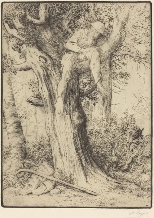 Framed Print : Landscape with a Boy in a Tree (Paysage avec un garcon grimpe sur un arbre Framed Print : Landscape with a Boy in a Tree (Paysage avec un garcon grimpe sur un arbre