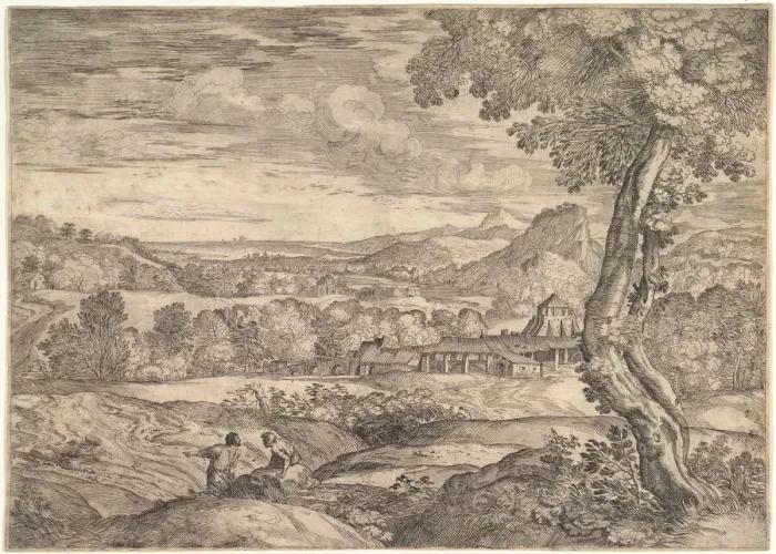Framed Print : Landscape with a brick factory in the middle ground, a standing man in the foreground p Framed Print : Landscape with a brick factory in the middle ground, a standing man in the foreground p